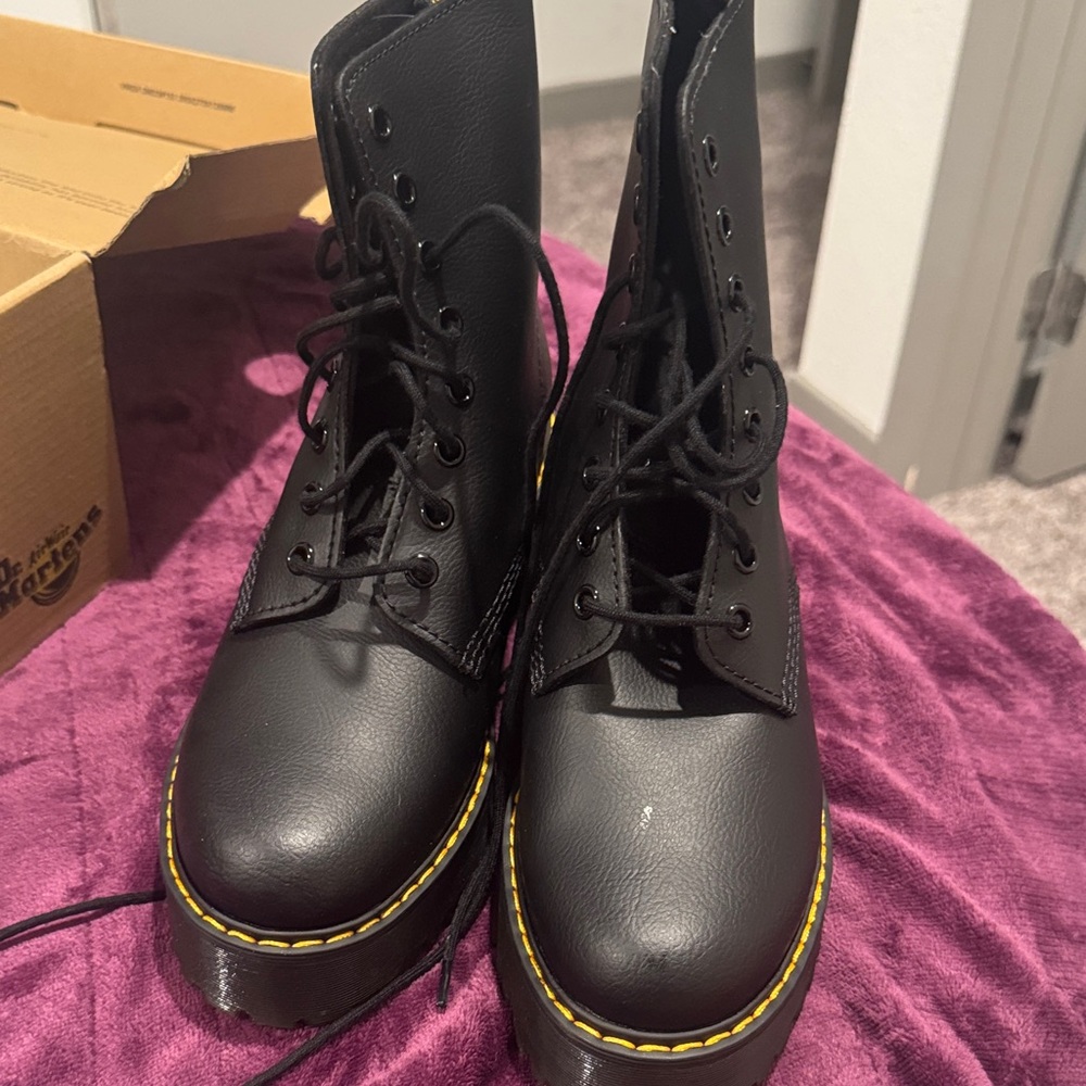 Dr. Martens Black Combat Boots with Yellow Stitching